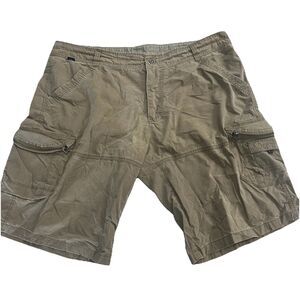 Kuhl Vintage Patina Dye Khaki Tan Cargo Pockets Hiking Shorts Mens Size 40